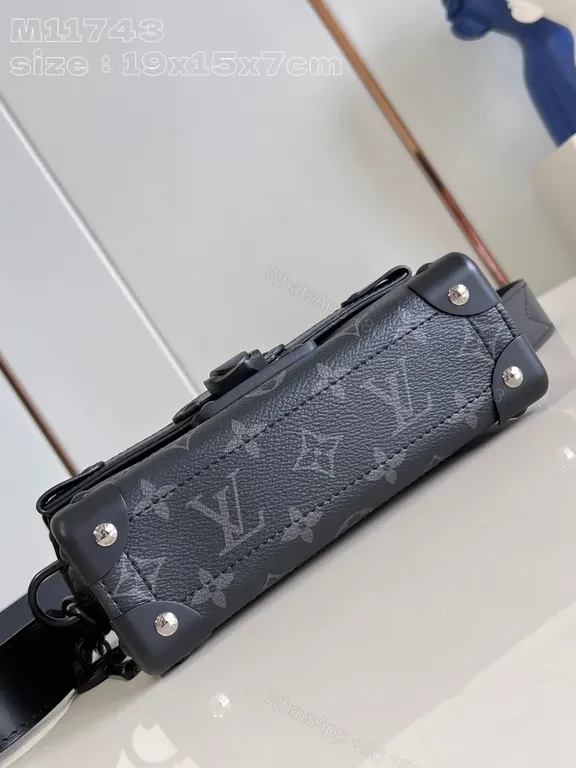 View 9 of Black Boxy LV Monogram Handbag with Lock Closure