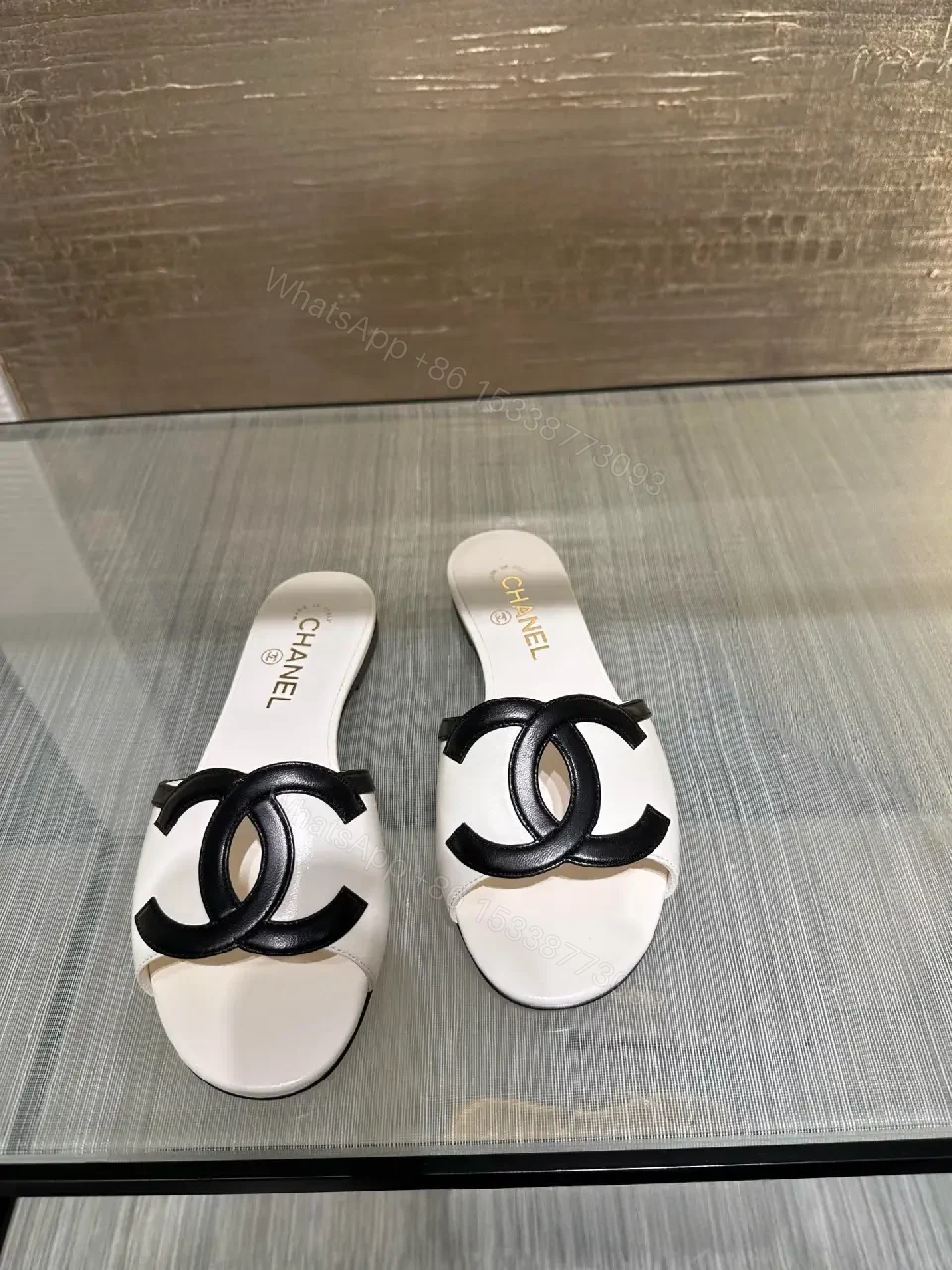 View 4 of Cream Leather Chanel-Style Slide Sandals