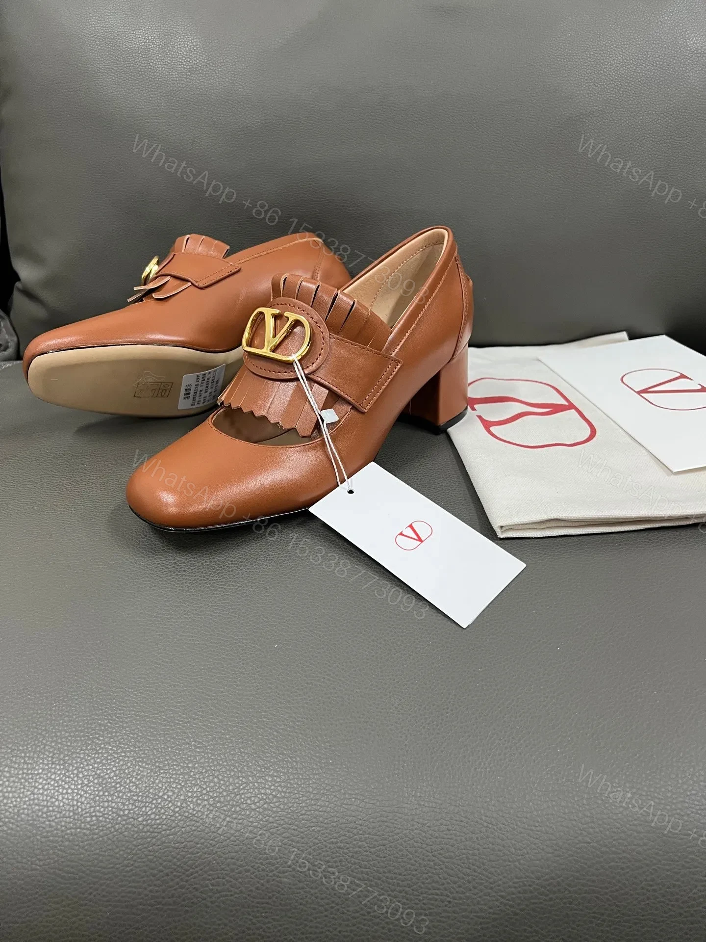 View 4 of Valentino Women Brown Leather Fringe Loafers