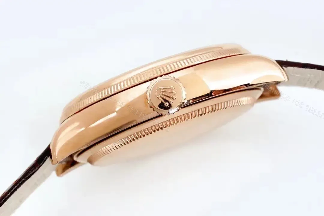 View 5 of Best Rolex Cellini Calendar 50529 replica 39MM White Dial Brown Leather Strap Edition RG-CELLINI-CALENDAR-50529-WHITE-LEATHER