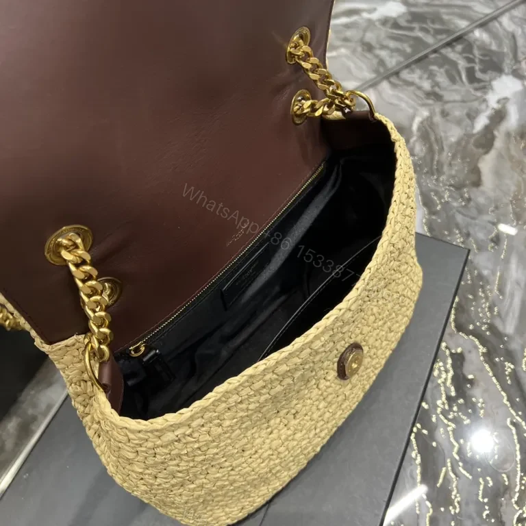 View 8 of Neutral Raffia Chain Bag: YSL-Emblem Luxe Crossbody Bag