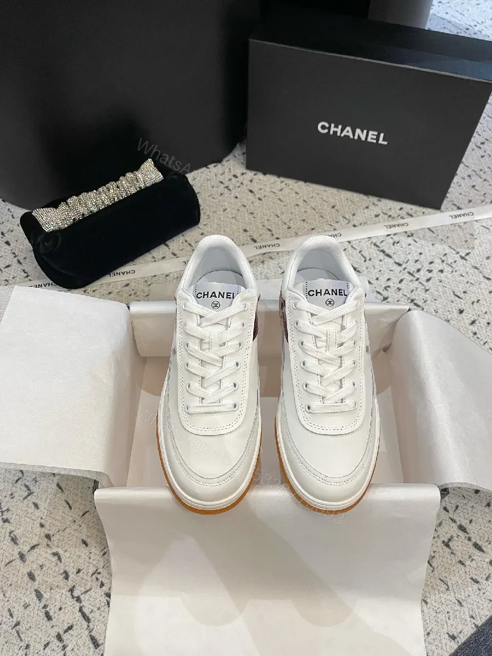 View 5 of White Leather Sneakers Luxury Logo Edge, Premium Casual Sneaker