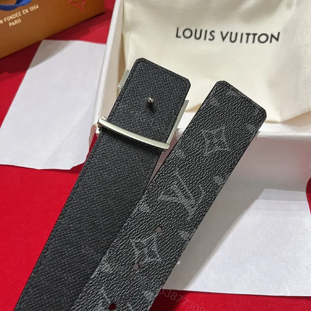 View 2 of Black Pebbled Leather Belt with Oversized LV-Style Buckle