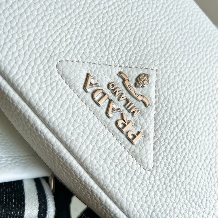 View 6 of White Leather Rectangular Crossbody with Bold Prada-Style Logo Strap