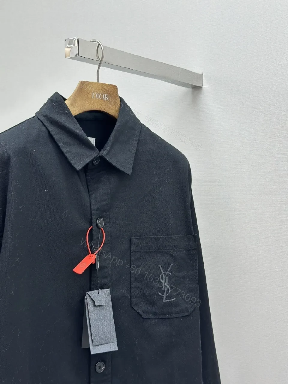 View 4 of Black Cotton-Blend Minimalist Shirt Jacket with Subtle Embroidery