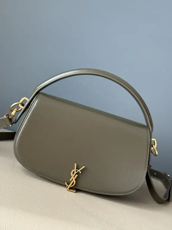 Structured Leather Shoulder Bag: Gold Hardware, Compact Style — view 1