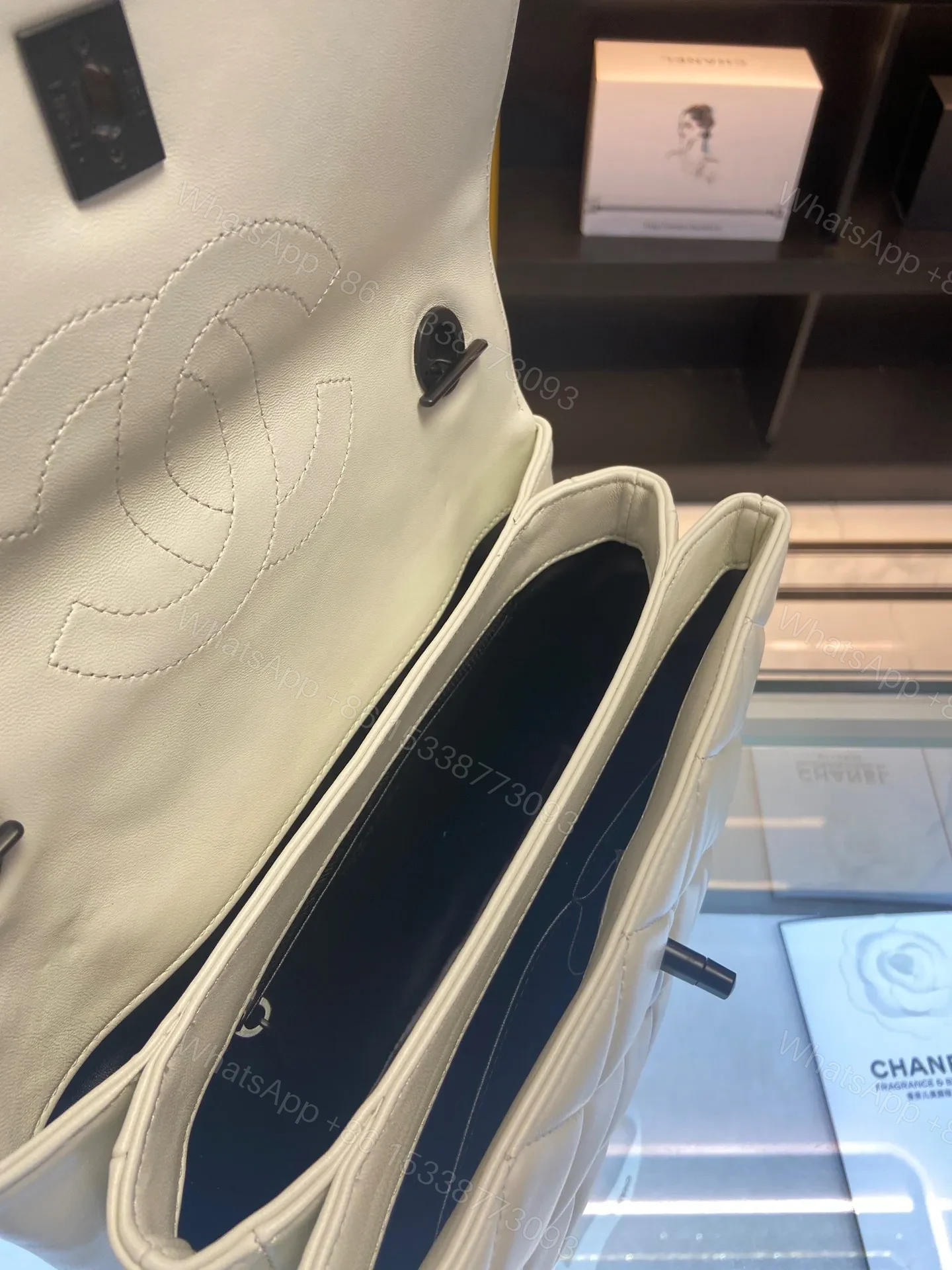 View 3 of Chanel Trendy White Smooth Leather With Lock Black Handbags 25cm