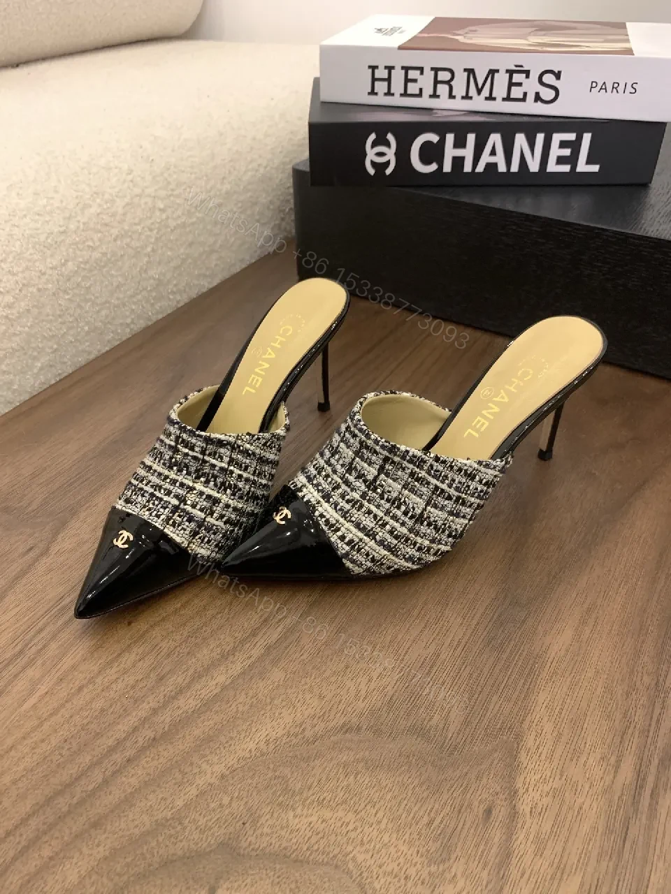 View 5 of Tweed Mules with Patent Toe Caps – Sophisticated Comfort