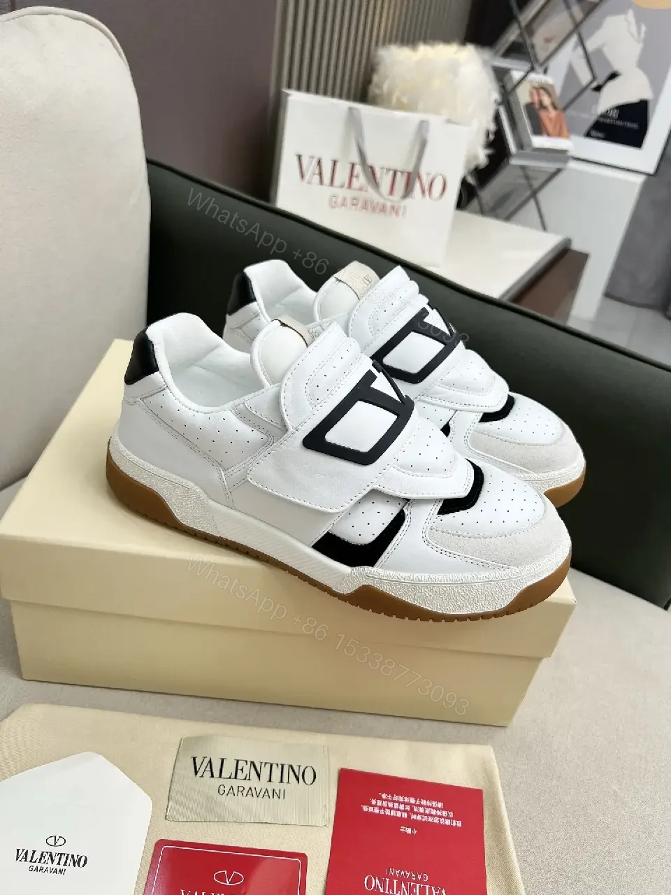 View 9 of White Leather High-Top Sneakers with Geometric Hardware