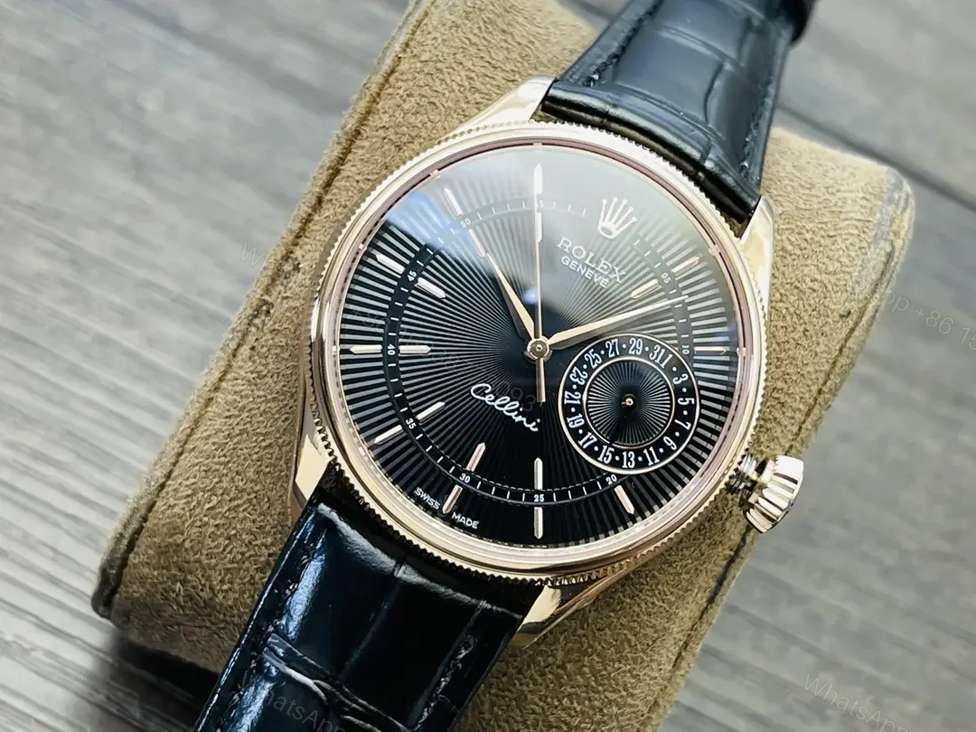 View 3 of Rolex Cellini Date 50515 39mm Everose Black Alligator Strap Watch 50515-0011