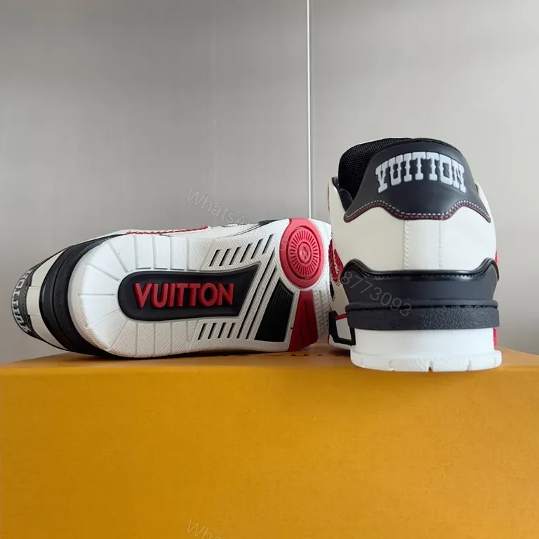 View 9 of Bold Contrast Panel Sneakers: Luxe LV-Inspired Monogram High-Tops
