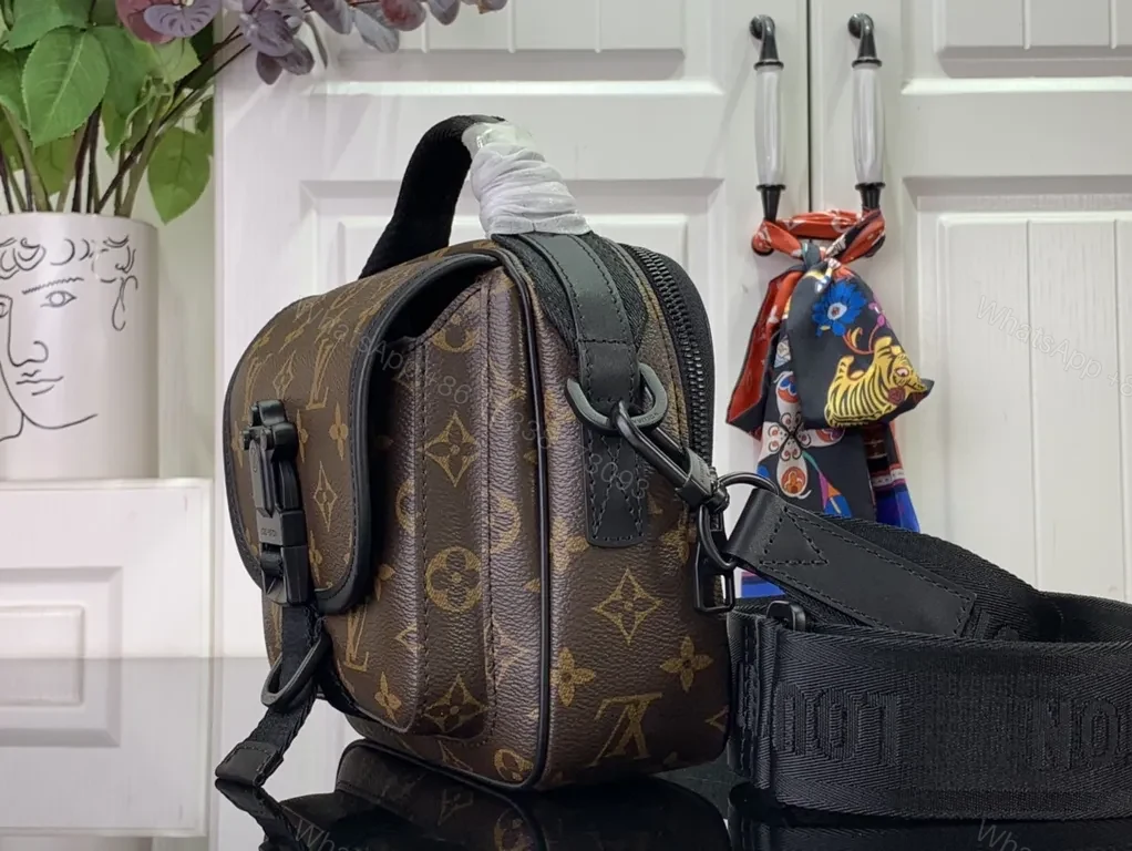 View 3 of Monogram Luxe Leather-Trim Compact Messenger Bag