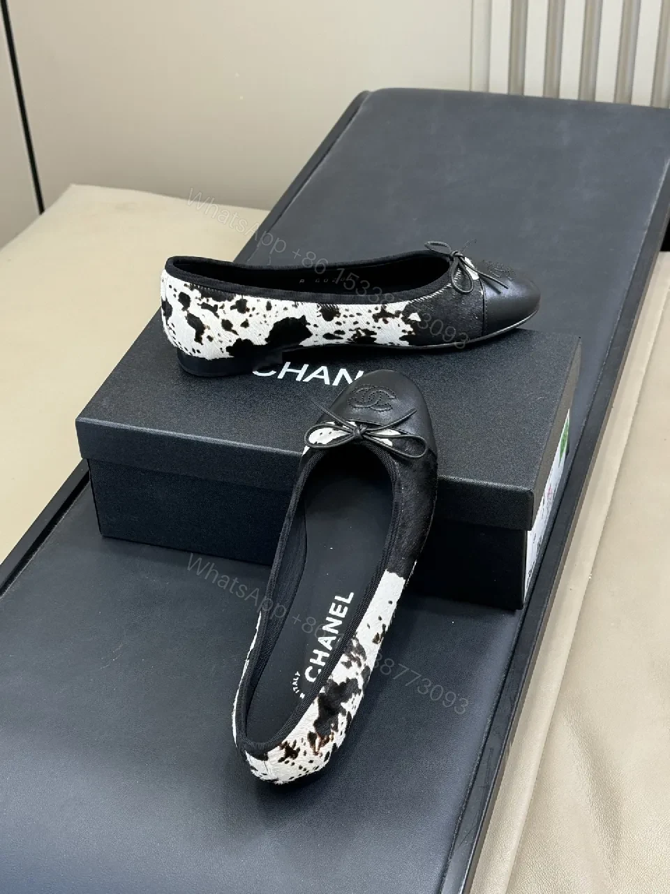 Dalmatian-Print Leather Ballet Flats, Chanel-Inspired Style, Comfort — view 1