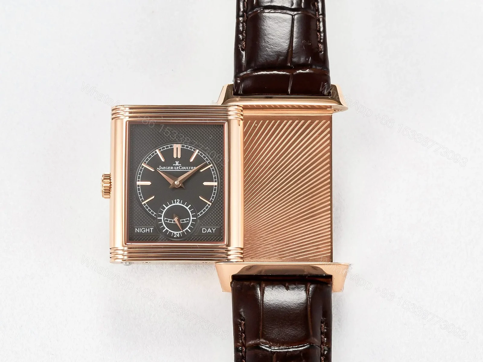 View 21 of Reverso Tribute Duoface Small Seconds RG MGF Best Edition White Spray Paint Dial on Black Leather Strap A854A