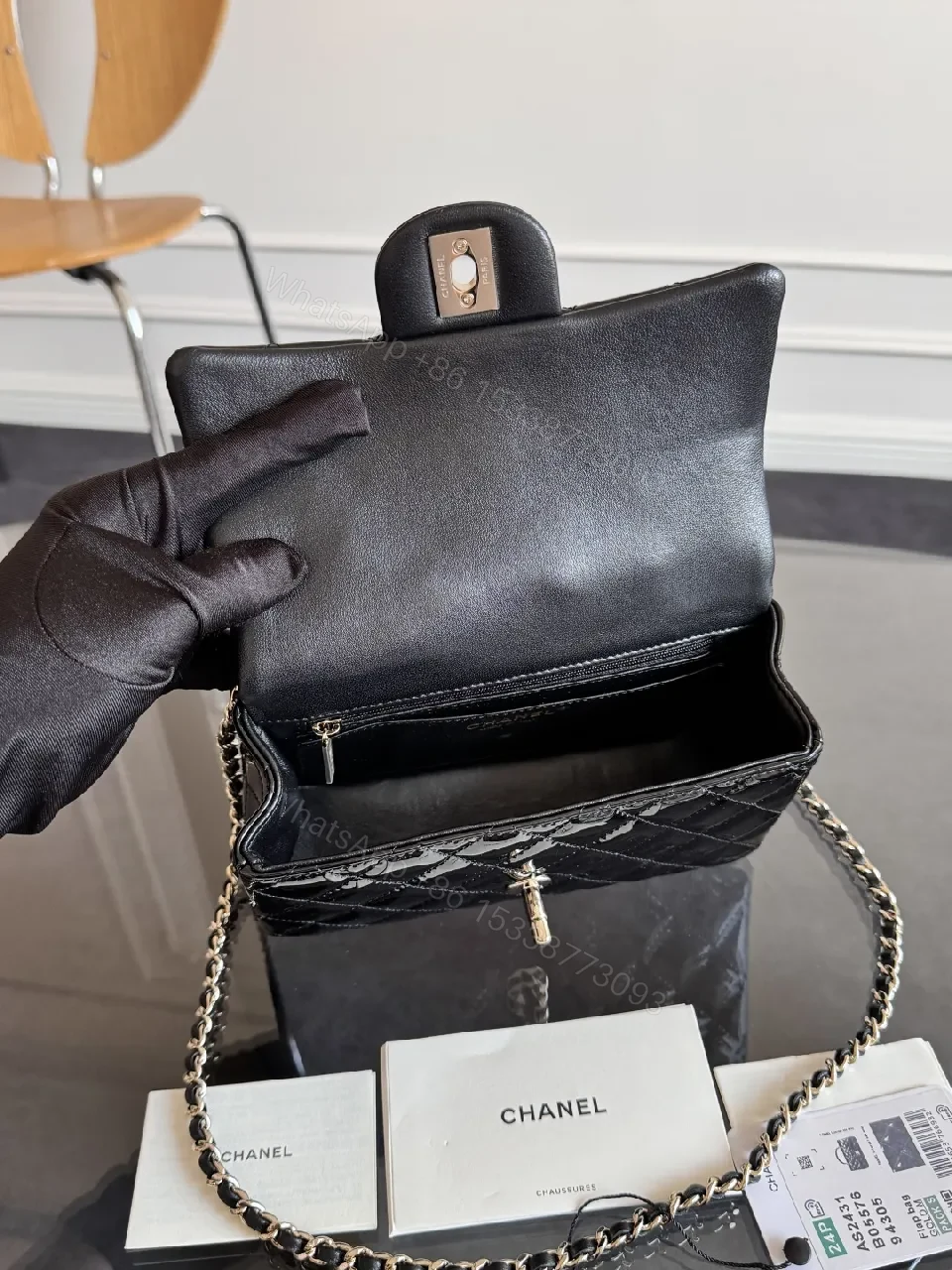 View 7 of Black Velvet Quilted Bag - Chanel-Inspired Flap Handbag