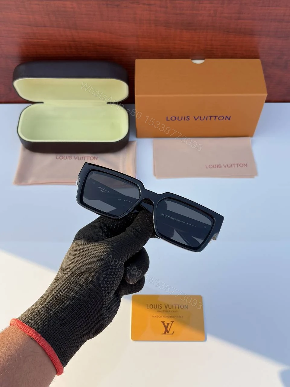 View 5 of First Copy Louis Vuitton Black Geometric Frame Men’s Sunglasses