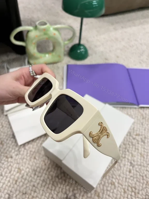 View 9 of Chic Off-White Acetate Sunglasses â€“ Bold Oversized Square Style