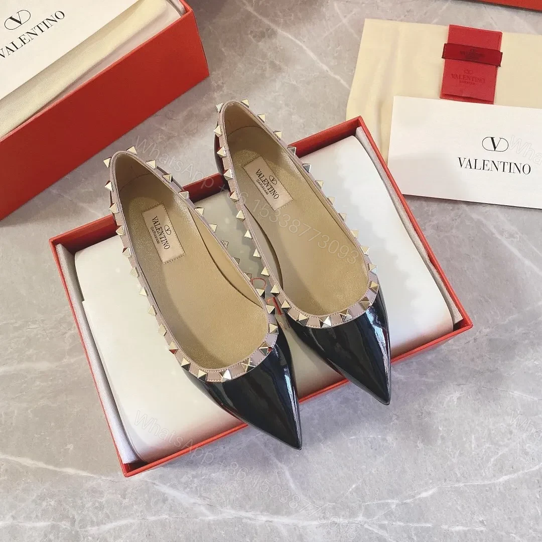View 2 of Valentino Women Black Patent Leather Studded Flats