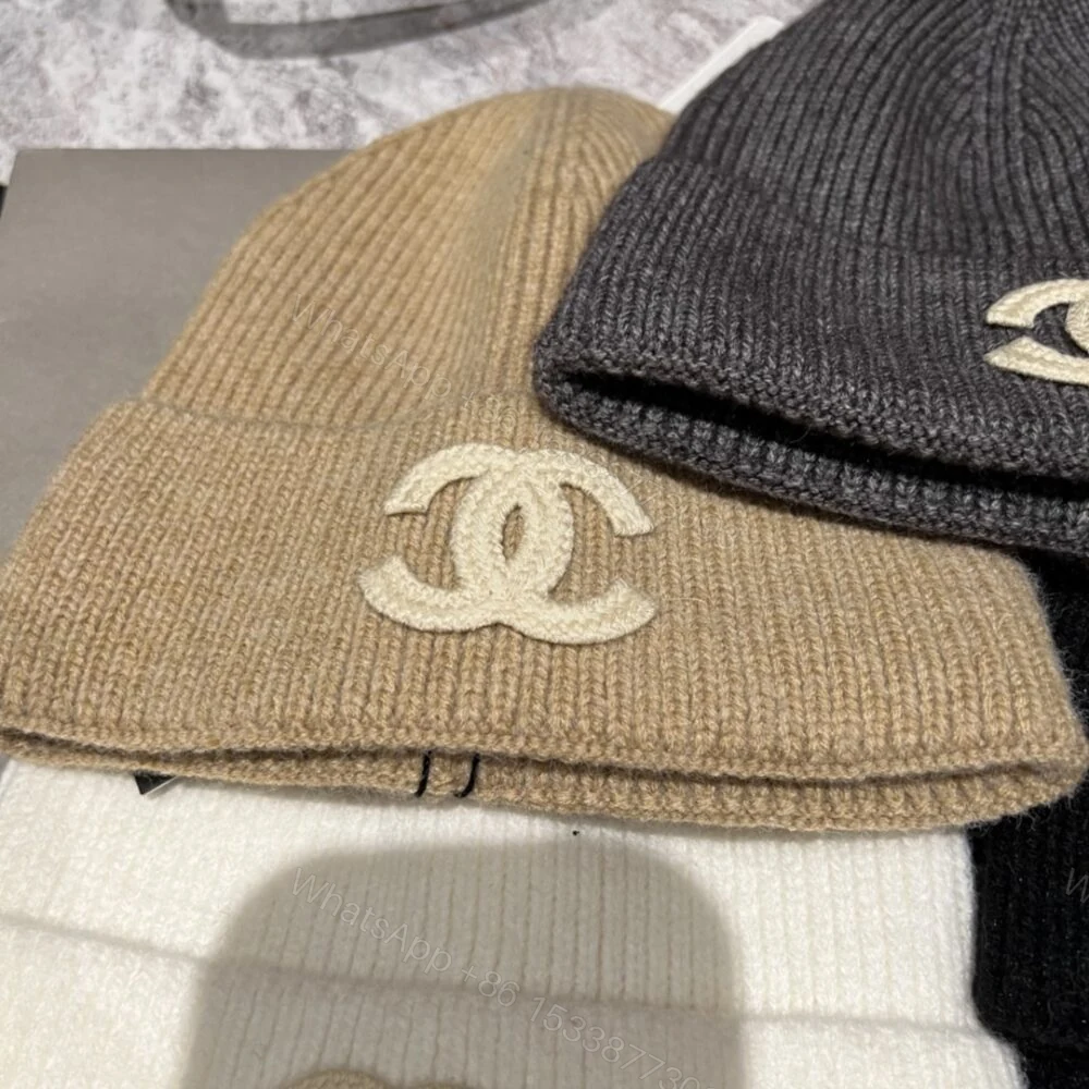 View 3 of Chanel White CC Wool Beanie Beige