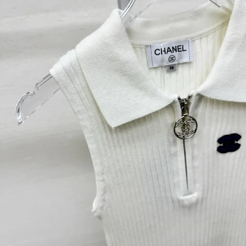 View 5 of White Knit Polo Vest, Ribbed Texture, Sleek Zip Mock-Neck Polo