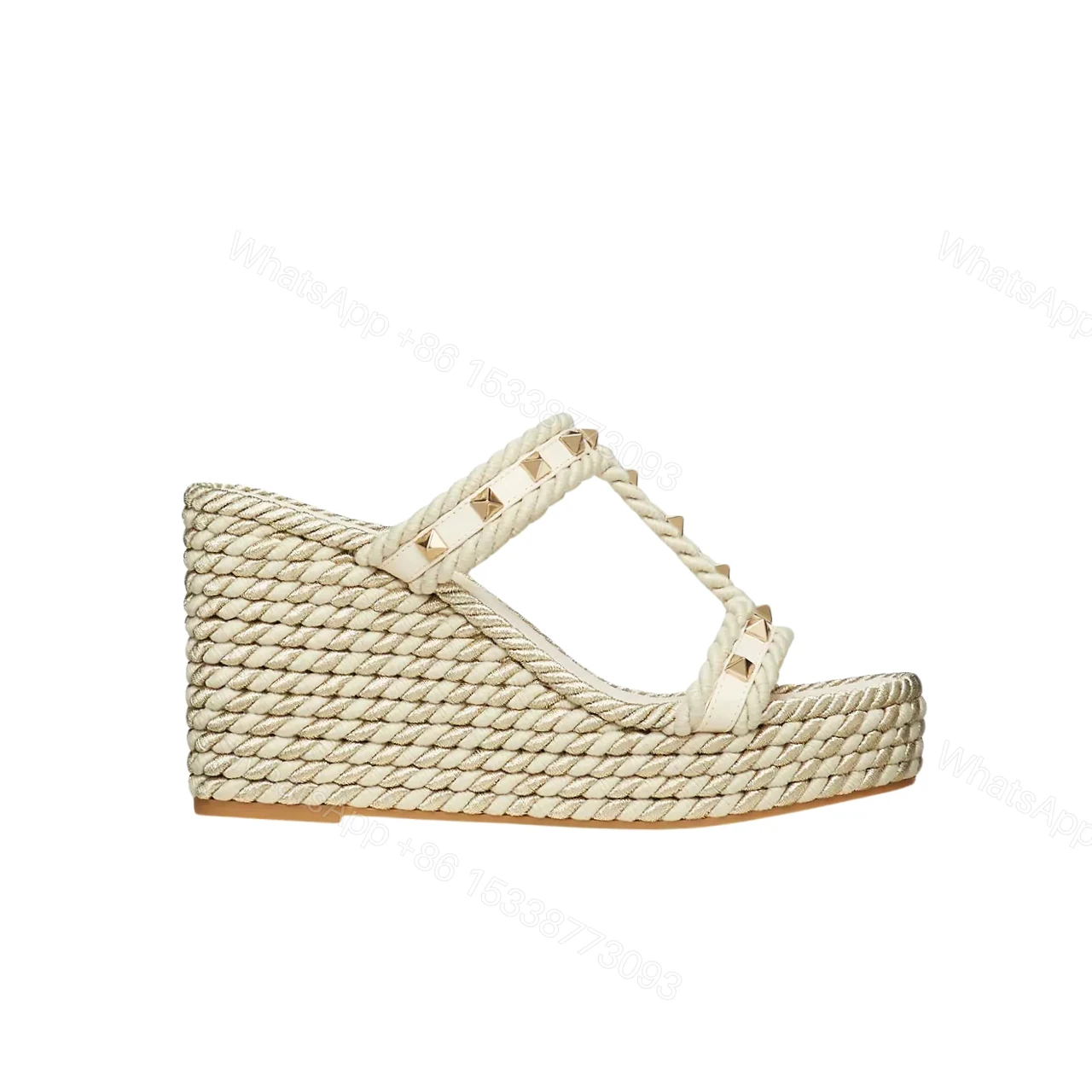 VALENTINO ROCKSTUD LAMINATED NAPPA WEDGE SANDAL NATURAL 4W2S0GI5DYM YBS — view 1