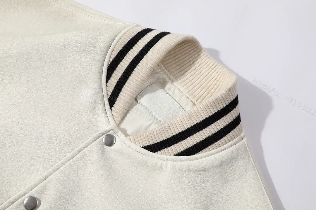 View 7 of Crisp Off-White Varsity Jacket with Bold Lettering