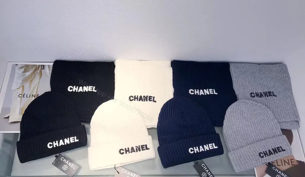 View 5 of White Knit Beanie & Scarf Set â€“ Chanel-Inspired Luxury Style