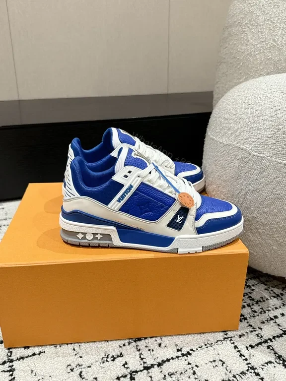 View 3 of Bold Sapphire Luxe High-Top Sneakers with LV-Style Details