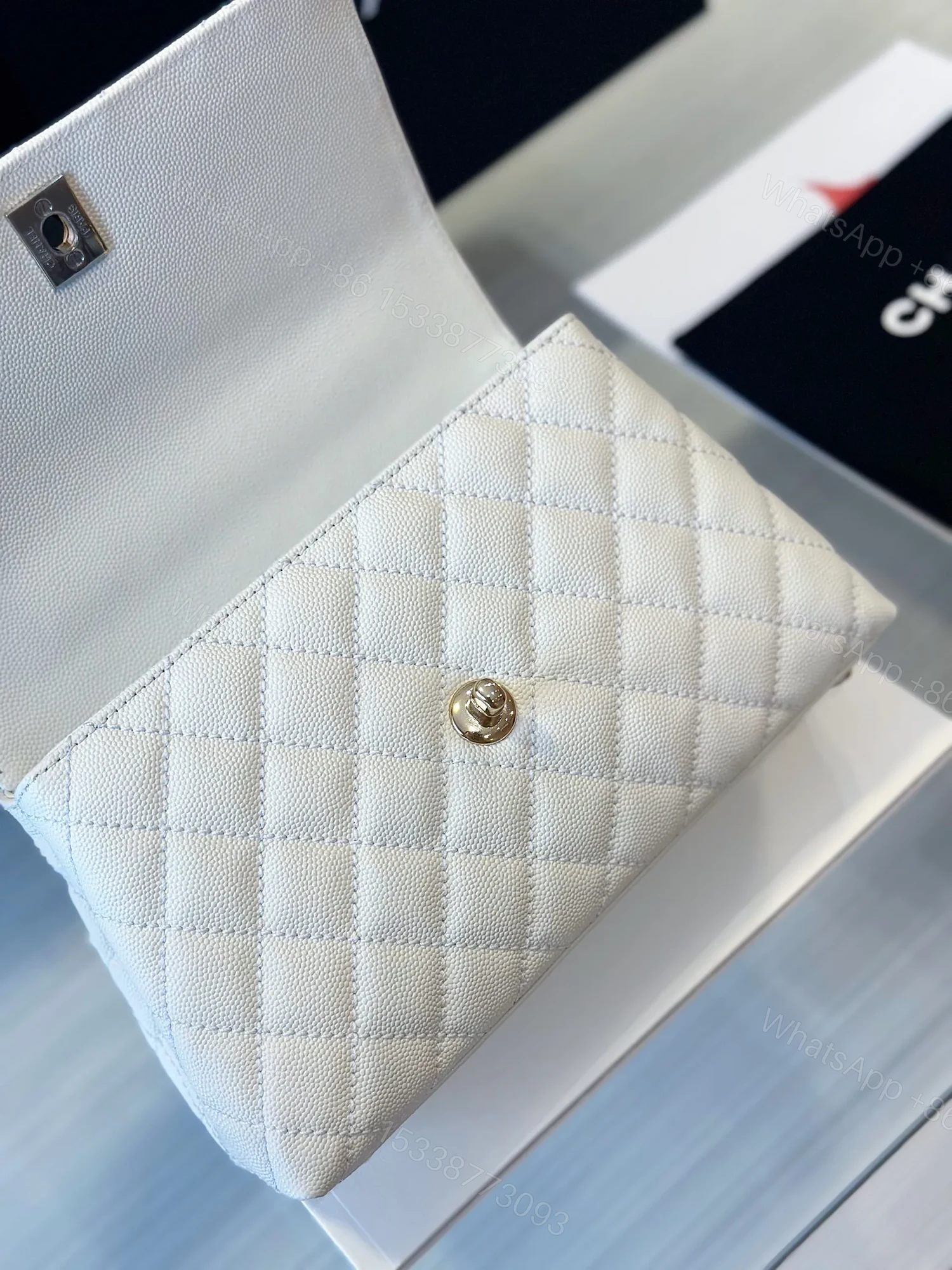 View 5 of Chanel Coco Replica 11 Handbag Lizard Skin White With Lock Gold 23cm