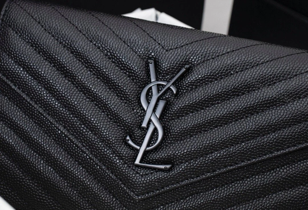 View 2 of Saint Laurent Matelasse Grain de Poudre Matte Black Monogram Chain Wallet