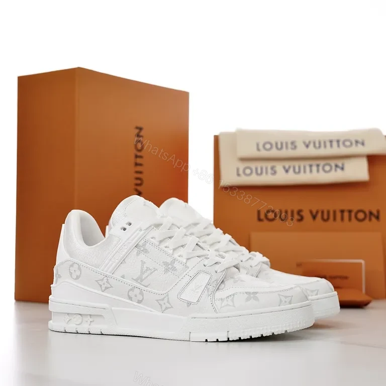 View 6 of White Leather LV-Inspired Luxury Sneakers, All-Day Comfort
