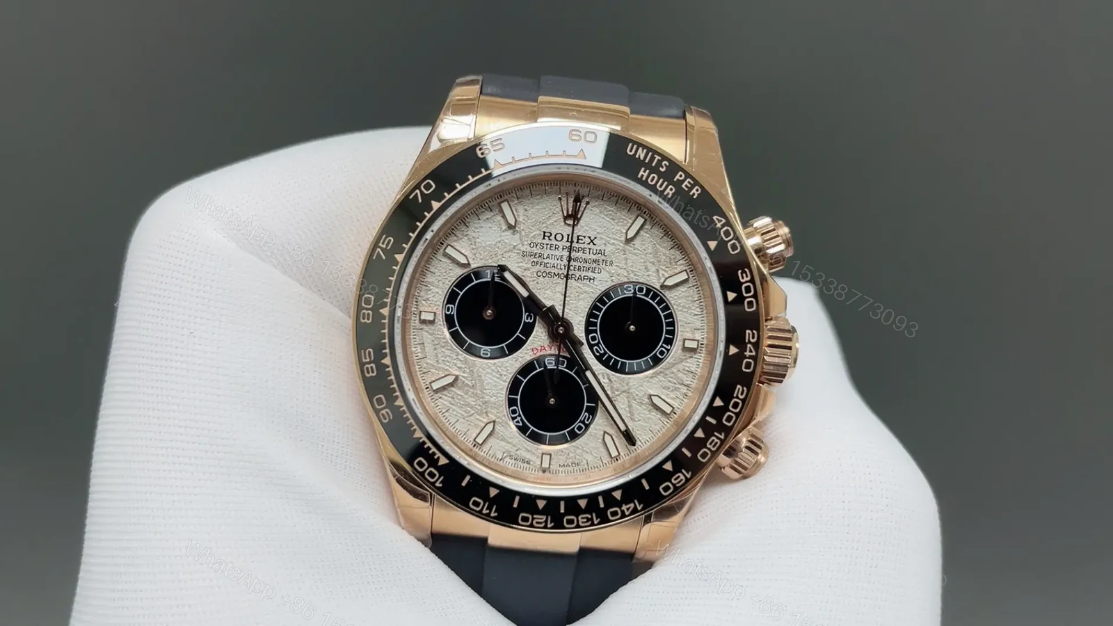 View 3 of Rolex Daytona 40mm Meteorite Dial Oysterflex Gold Style Black Ceramic Bezel Watch RLX-DAY-40-MET-OYSTER-RG