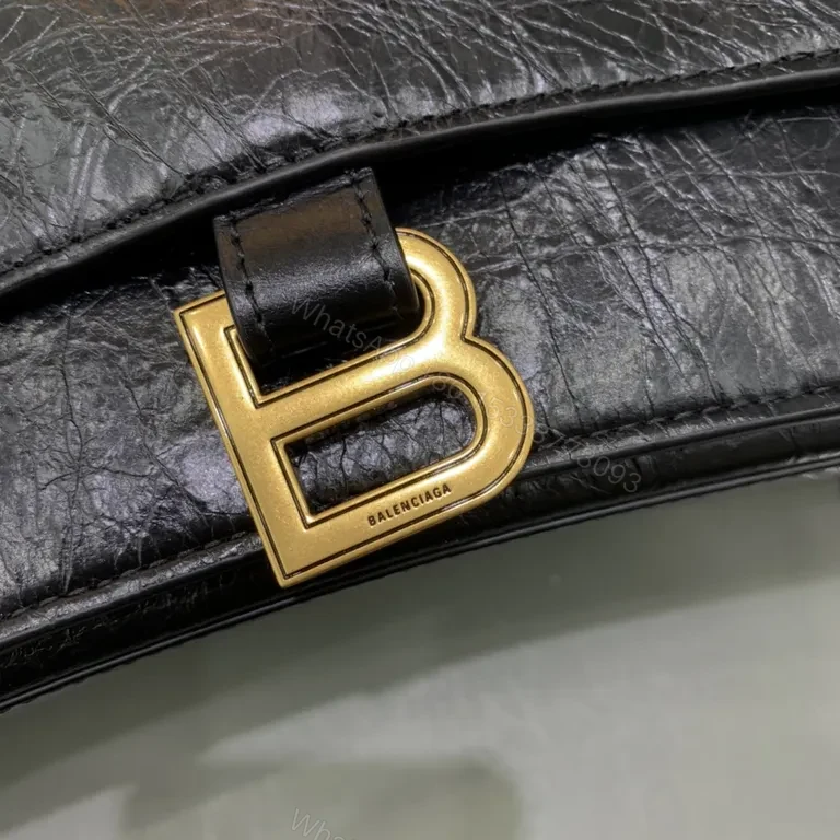 View 4 of Structured Black Leather Crossbody Bag with Gold Chain