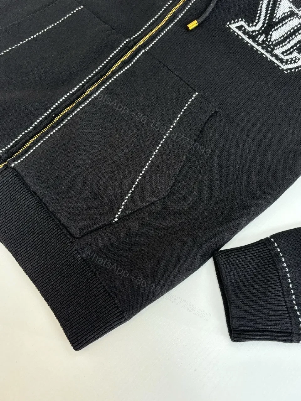 View 9 of Oversized Zip Hoodie: Black Fleece, Gold Zipper, Luxe Monogram