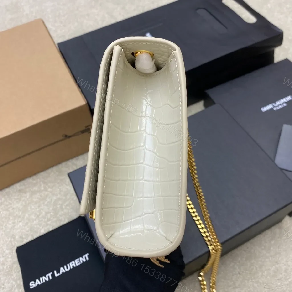 View 3 of Croc-Texture Clutch with Gold Monogram Tassel