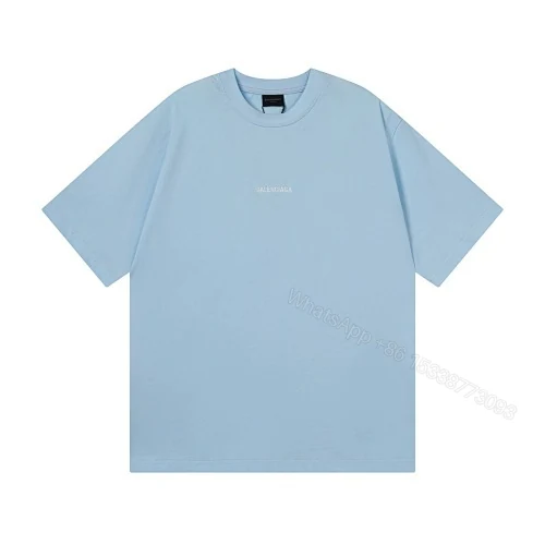 Balenciaga Clothes Logo Embroidered Washed Distressed T-shirt Black/Blue — view 2