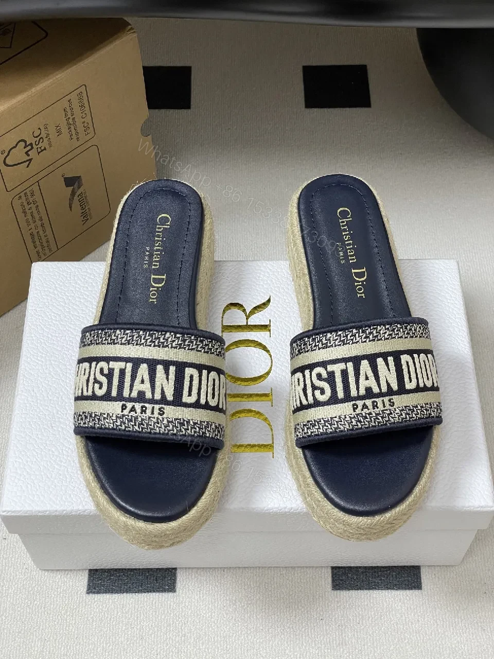 View 6 of Navy Espadrille Slides - Logo-Trim Luxe, Casual Slip-On