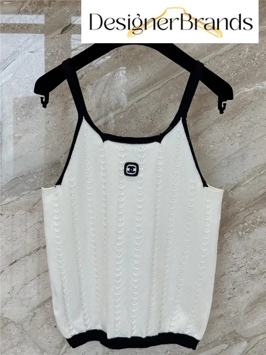 View 7 of White Knit Tank: Black Trim, Vertical Rib, Sleek Silhouette, Sleeveless Top