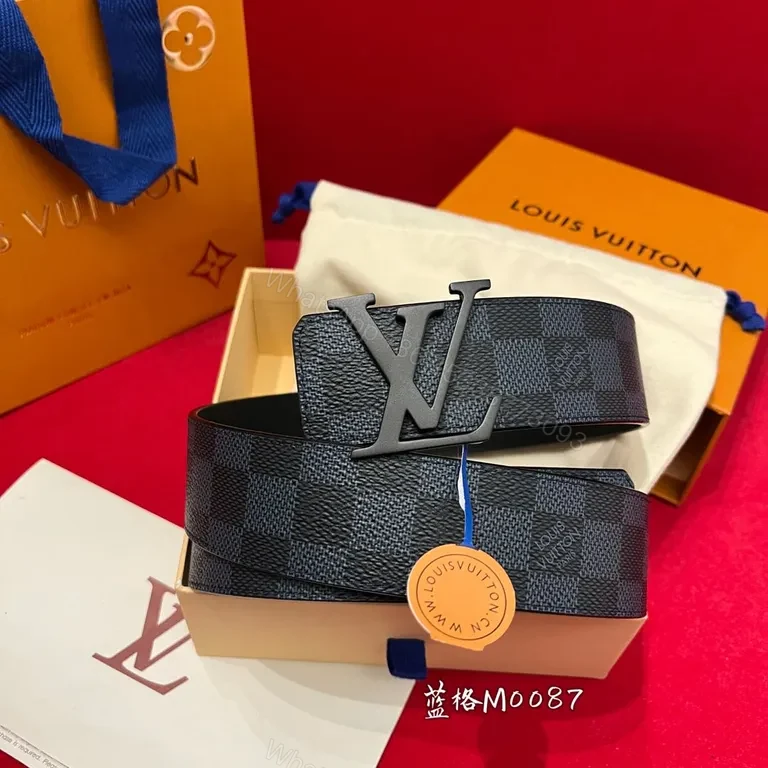 Louis Vuitton Damier Belt: Matte Buckle, Full-Grain Backing, Navy/Graphite — view 1