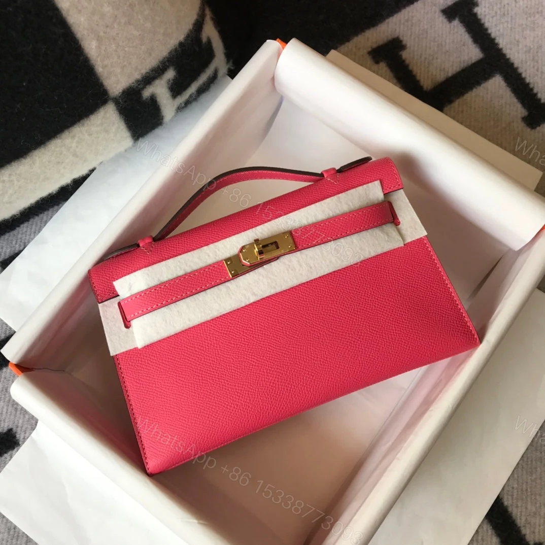 View 5 of H MINI KELLY POCHETTE GOLD TONED HARDWARE PINK 22CM