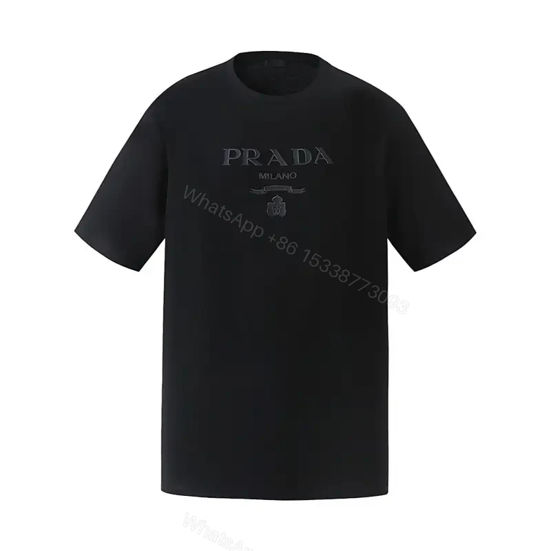 Minimalist Black Cotton Tee: Logo-Embossed Luxury Top — view 1