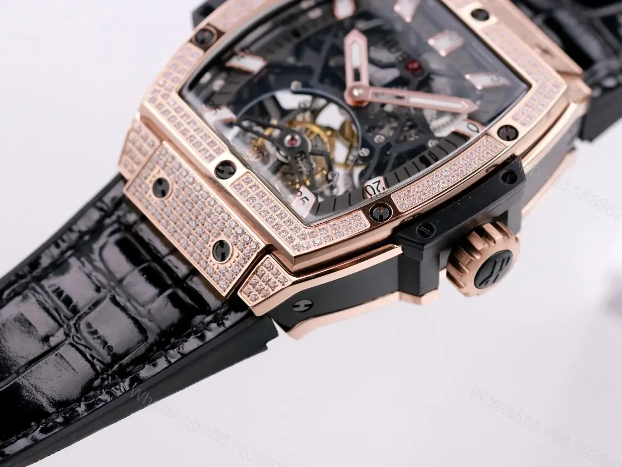 View 8 of Hublot Masterpiece 906 Rose Gold/Platinum Skeleton Tourbillon Watch with Black Leather Strap