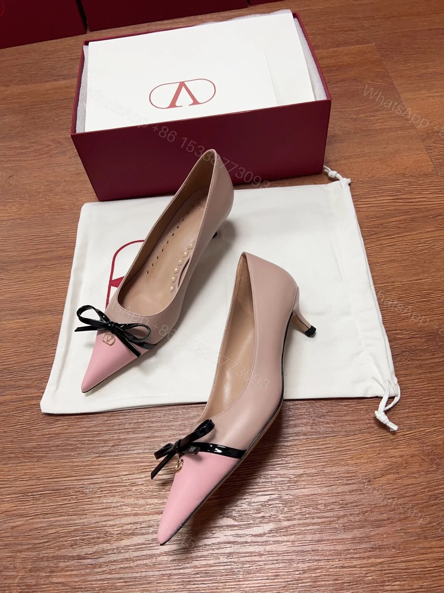 View 6 of Valentino Women Pink Leather Bow Detail Pumps