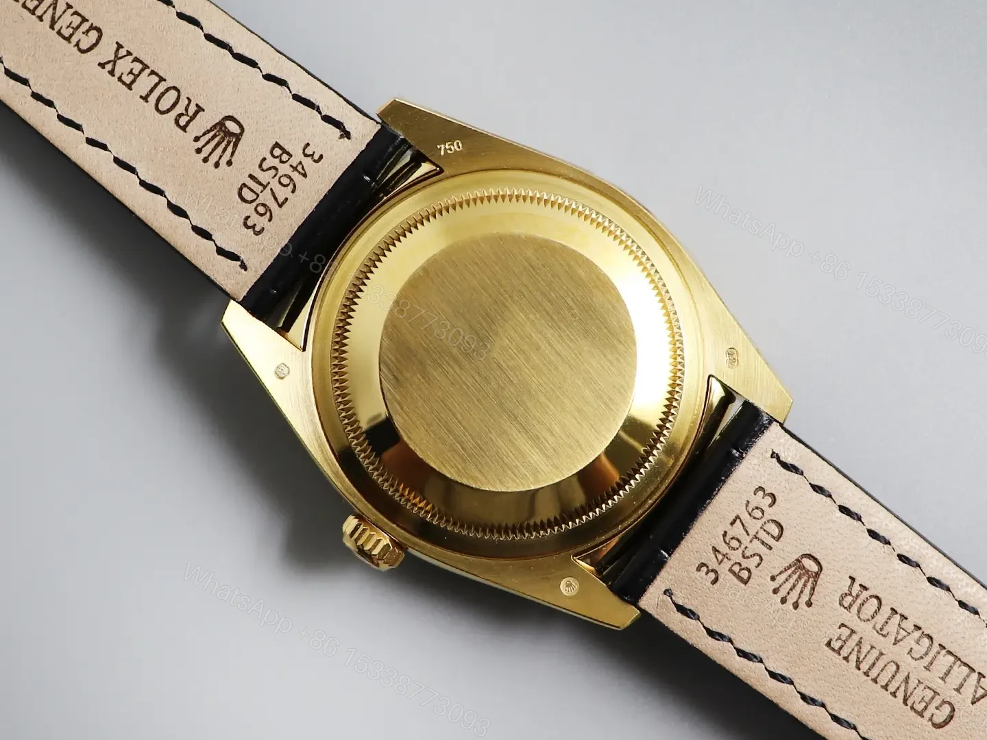View 8 of Fake Rolex Day-Date Champagne Diamond Premium Leather Strap 36MM ROLEX-DD36-CHAMP-DIA