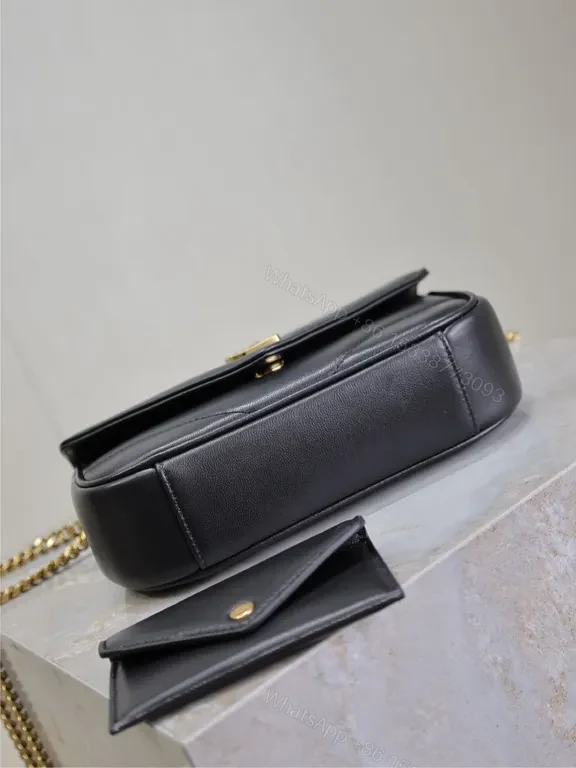 View 6 of Black Leather Envelope Bag with Gold YSL Logo, Structured Style