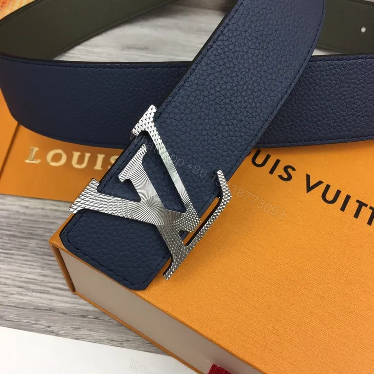 View 9 of Olive Pebble Leather Belt with Silver LV Buckle (Premium)