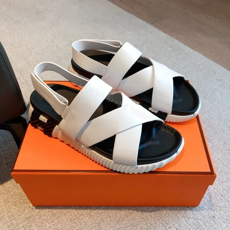 View 3 of HermÃ ̈s White Leather Sandals - Sculpted Sole, All-Day Comfort