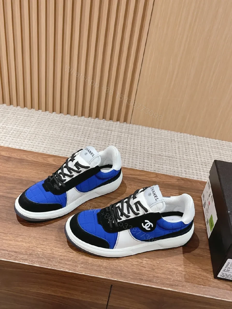 View 5 of Blue-Trim Suede-Textile High-Top Sneakers: Chic Comfort, Urban Edge