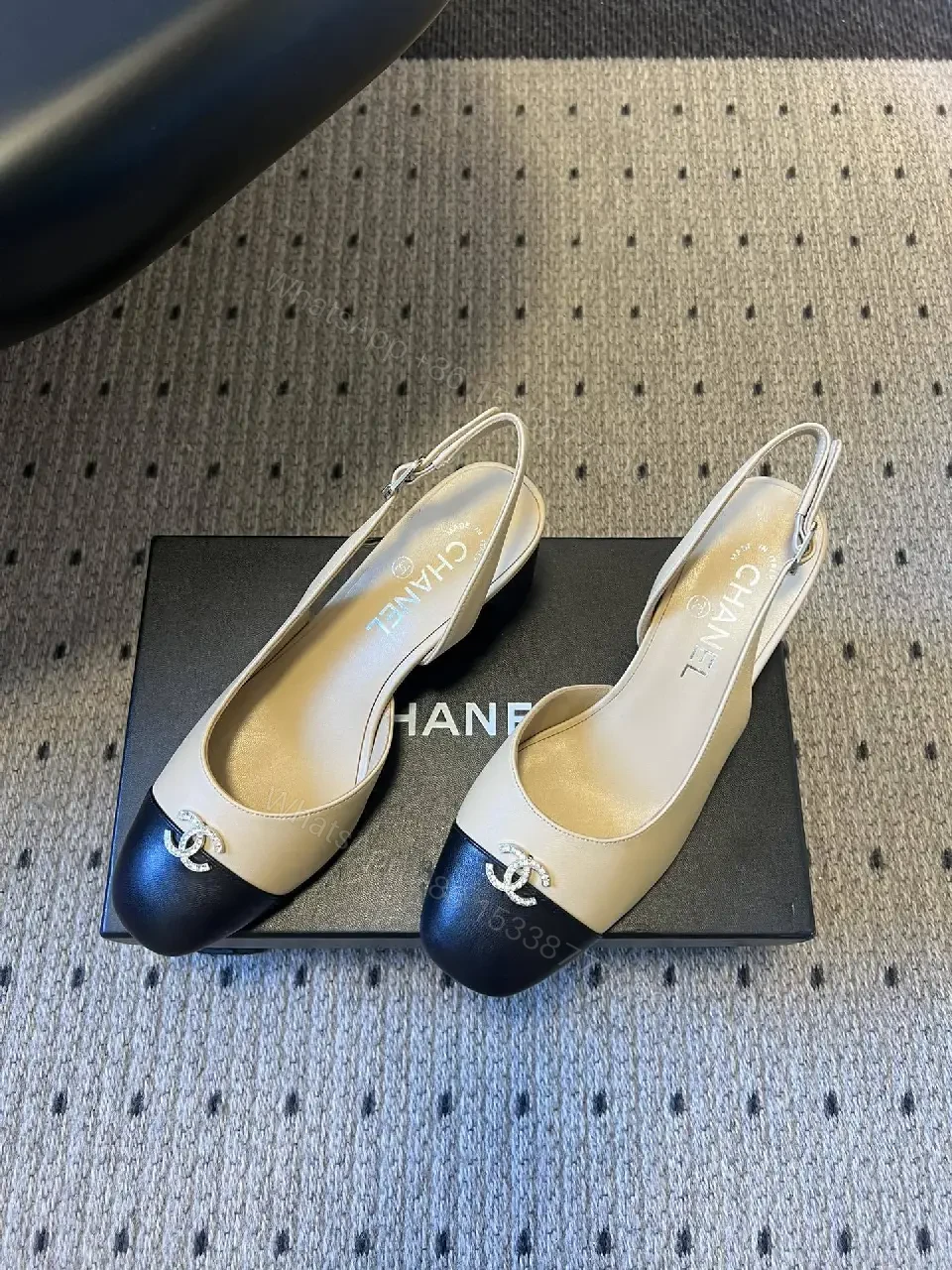 Two-Tone Slingbacks with Logo Detail - Leather Heels — view 1