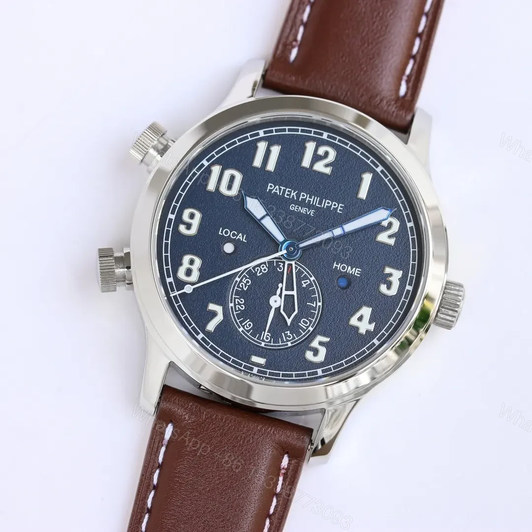View 2 of Patek Philippe Calatrava Pilot Travel Time Watch Ref. 5524 Rose Gold and Blue Dial Dual Time Zone Leather Strap
